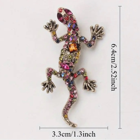Vintage Style Multi-Colored Rhinestone Gecko Lizard Pin Brooch in Cool Colors - Picture 5 of 5